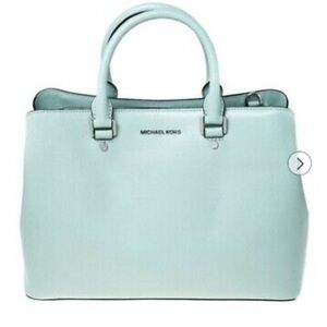 MICHAEL KORS Savannah Satchel Silver/Celadon and Matching wallet